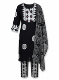 Black & White Geometric Batik Print Cotton Kurti Set with Dupatta & Trousers | 3K-1004